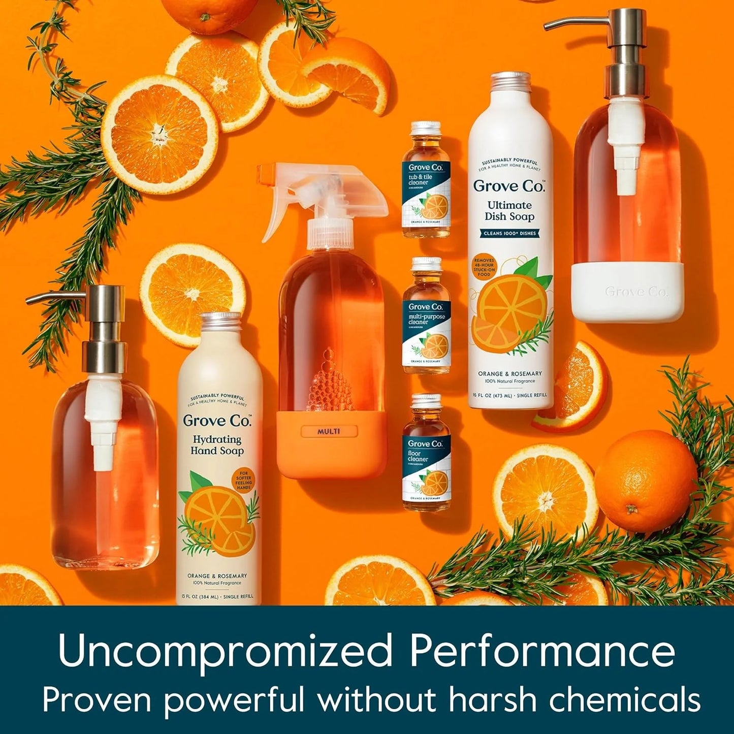 Grove Co. Multi-Purpose Cleaner Refills & Glass Bottle, Orange & Rosemary