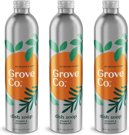 Grove Co. Dish Soap, 3 x 16 fl oz Refills + Refillable Glass Dispenser