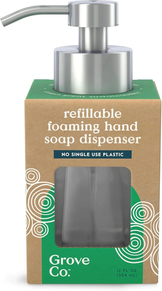 Grove Co. Glass Foaming Hand Soap Dispenser with Stainless Steel Pump, 12oz