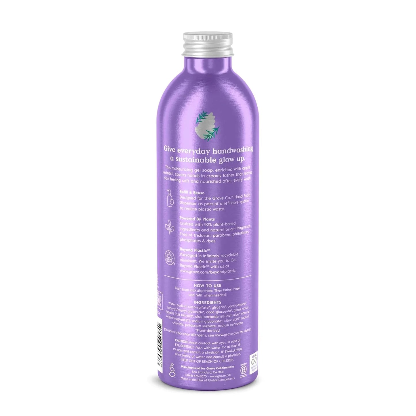 Grove Co. Gel Hand Soap (24oz) + Glass Dispenser, Lavender Blossom & Thyme