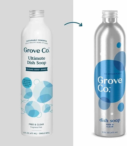Grove Co. Dish Soap, 3 x 16 fl oz Refills + Refillable Glass Dispenser