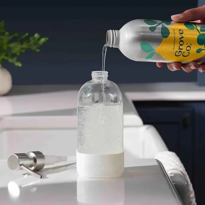 Grove Co. Dish Soap, 3 x 16 fl oz Refills + Refillable Glass Dispenser