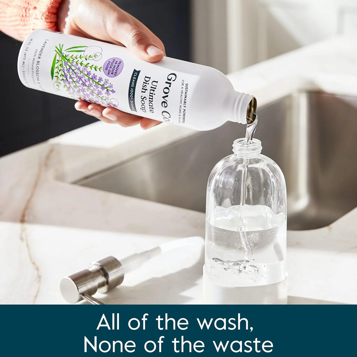 Grove Co. Dish Soap, 3 x 16 fl oz Refills + Refillable Glass Dispenser