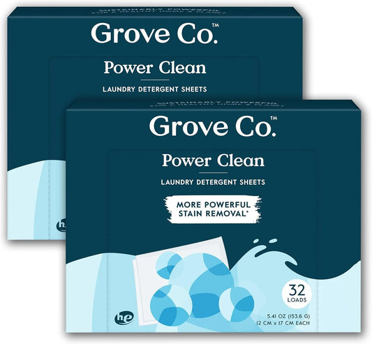 Grove Co. Laundry Detergent Sheets, 2 Pack, 64 Loads, Unscented
