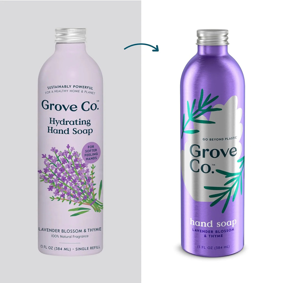 Grove Co. Gel Hand Soap (24oz) + Glass Dispenser, Lavender Blossom & Thyme