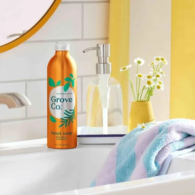Grove Co. Gel Hand Soap (24oz) + Glass Dispenser, Lavender Blossom & Thyme