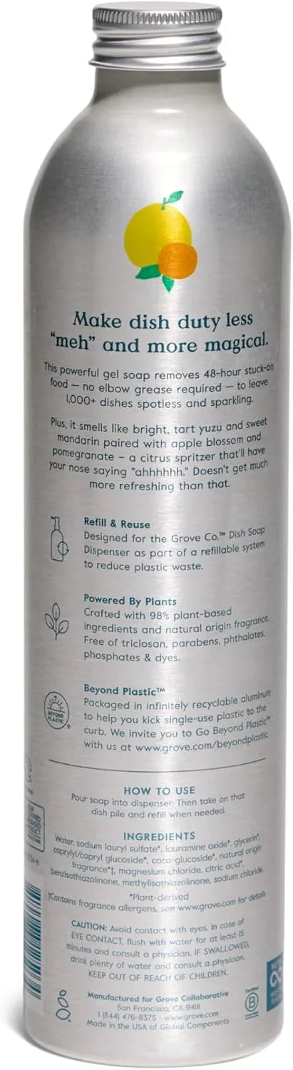 Grove Co. Dish Soap, 3 x 16 fl oz Refills + Refillable Glass Dispenser