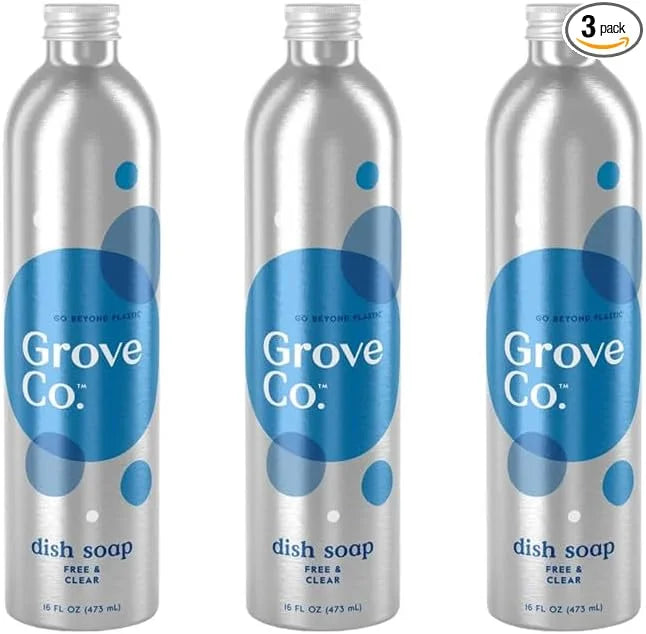 Grove Co. Dish Soap, 3 x 16 fl oz Refills + Refillable Glass Dispenser
