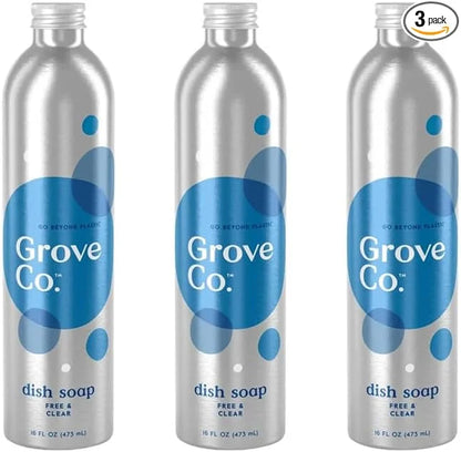 Grove Co. Dish Soap, 3 x 16 fl oz Refills + Refillable Glass Dispenser