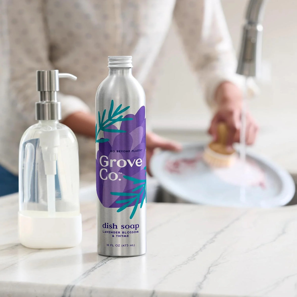 Grove Co. Dish Soap, 3 x 16 fl oz Refills + Refillable Glass Dispenser