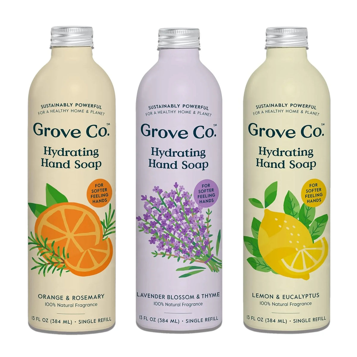 Grove Co. Gel Hand Soap (24oz) + Glass Dispenser, Lavender Blossom & Thyme