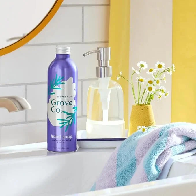 Grove Co. Gel Hand Soap (24oz) + Glass Dispenser, Lavender Blossom & Thyme