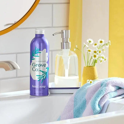 Grove Co. Gel Hand Soap (24oz) + Glass Dispenser, Lavender Blossom & Thyme