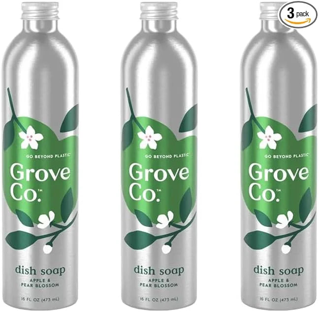 Grove Co. Dish Soap, 3 x 16 fl oz Refills + Refillable Glass Dispenser