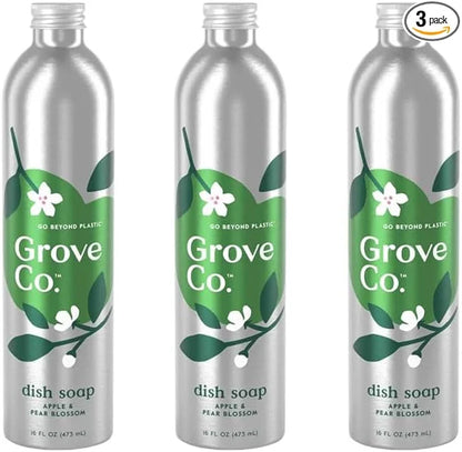 Grove Co. Dish Soap, 3 x 16 fl oz Refills + Refillable Glass Dispenser