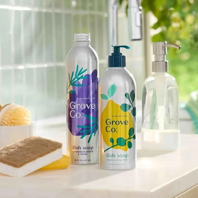 Grove Co. Dish Soap, 3 x 16 fl oz Refills + Refillable Glass Dispenser