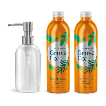 Grove Co. Gel Hand Soap (24oz) + Glass Dispenser, Lavender Blossom & Thyme