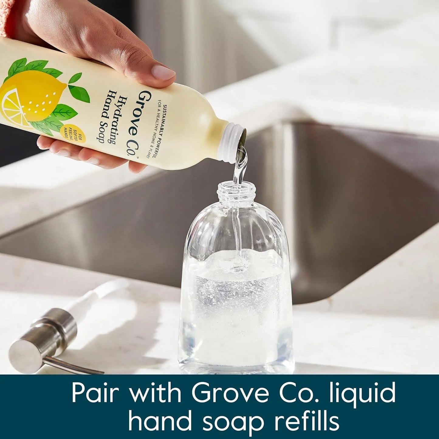Grove Co. Gel Hand Soap Dispenser, 2 x 13.5 oz Glass Bottles
