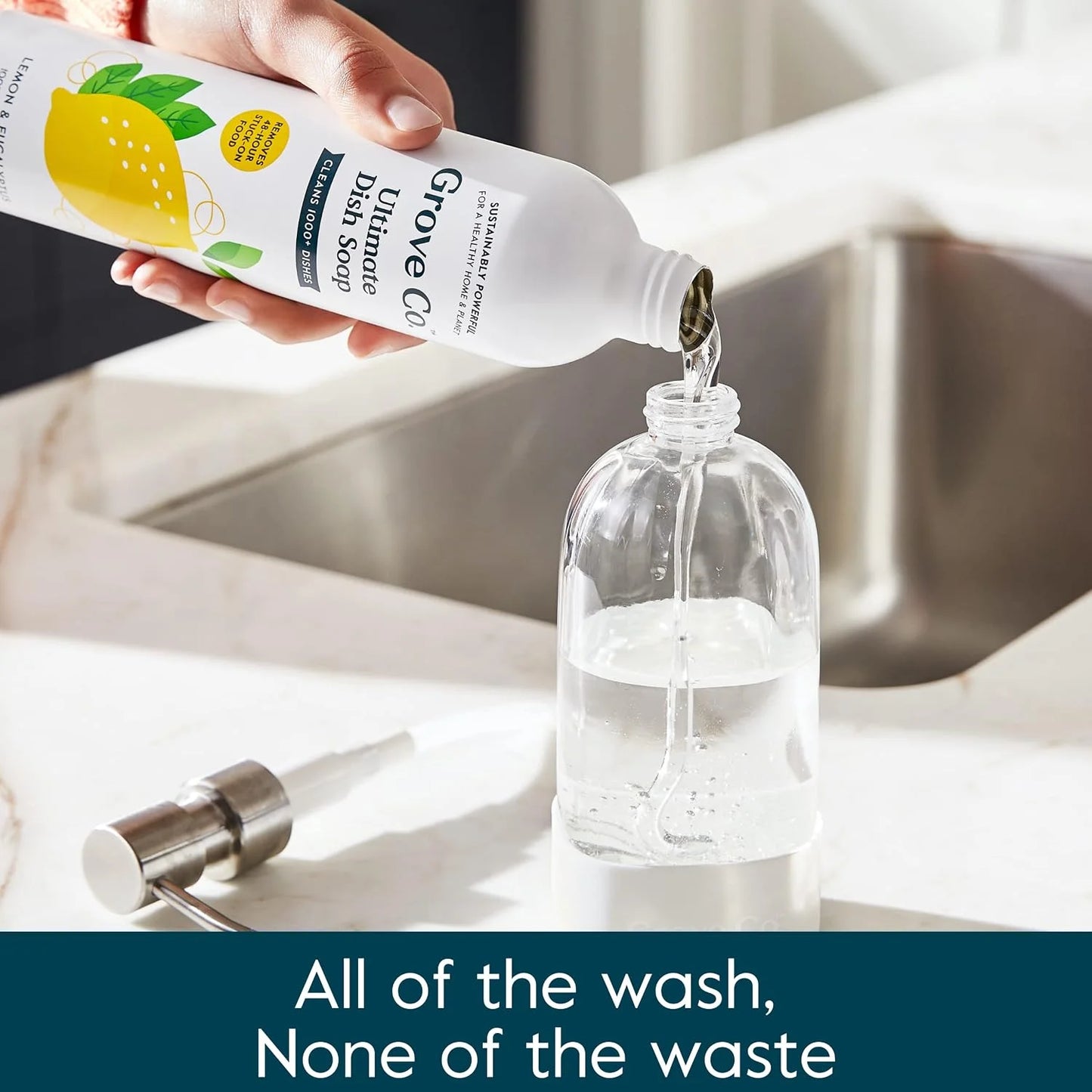 Grove Co. Dish Soap, 3 x 16 fl oz Refills + Refillable Glass Dispenser