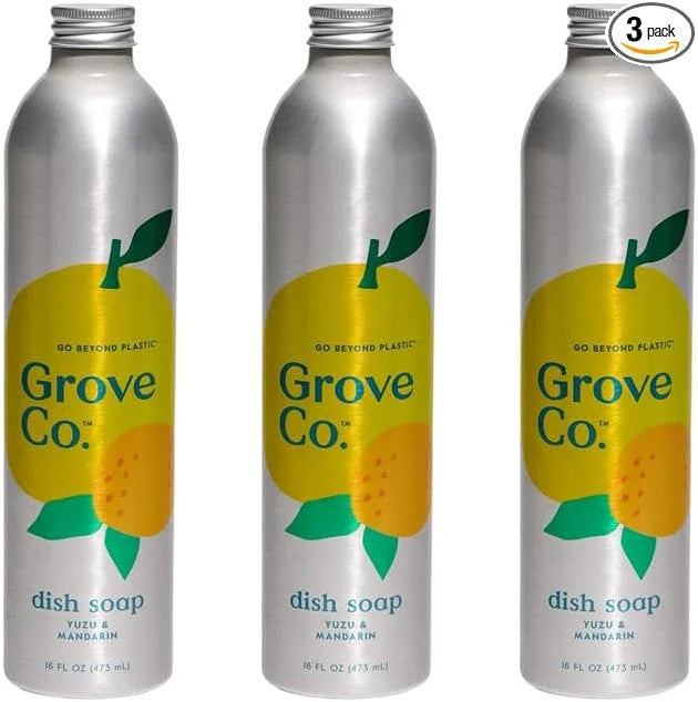 Grove Co. Dish Soap, 3 x 16 fl oz Refills + Refillable Glass Dispenser