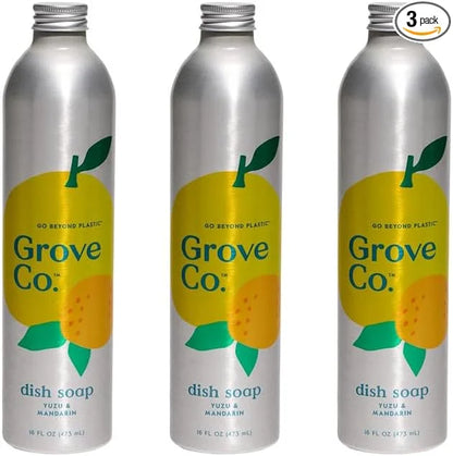Grove Co. Dish Soap, 3 x 16 fl oz Refills + Refillable Glass Dispenser