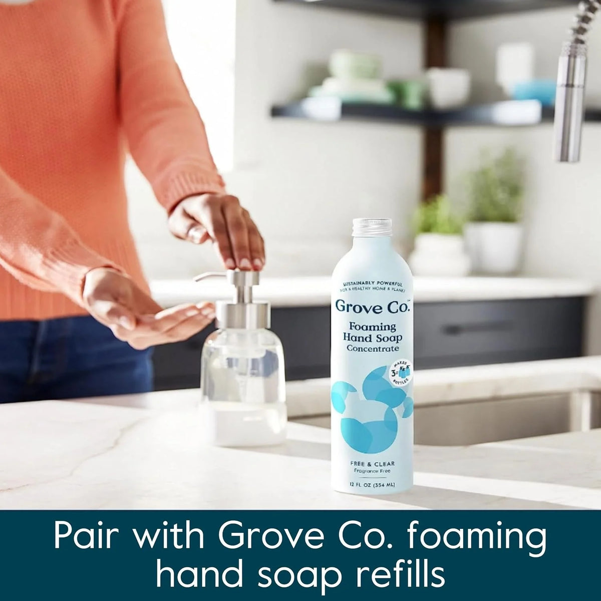 Grove Co. Glass Foaming Hand Soap Dispenser with Stainless Steel Pump, 12oz