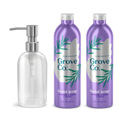 Grove Co. Gel Hand Soap (24oz) + Glass Dispenser, Lavender Blossom & Thyme