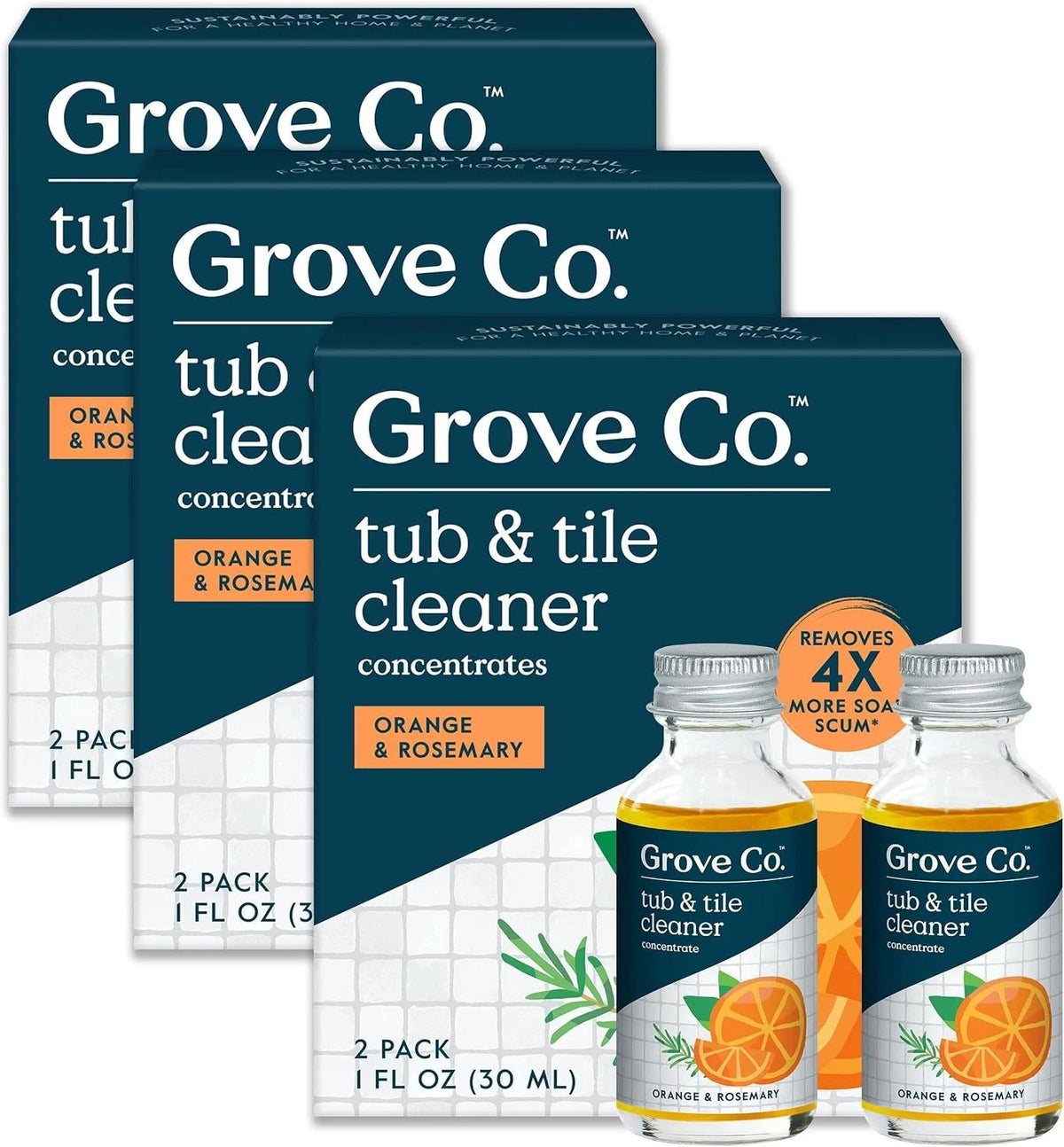 Grove Co. Tub and Tile Cleaner, 6 x 1 fl oz Refills, Lemon & Eucalyptus