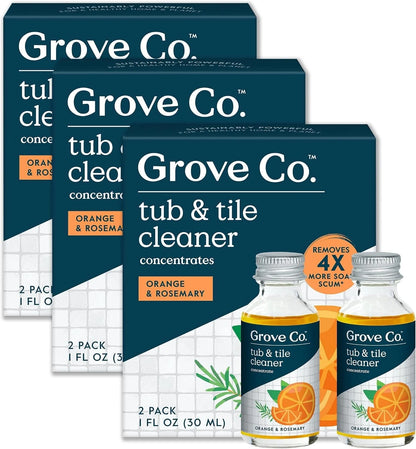 Grove Co. Tub and Tile Cleaner, 6 x 1 fl oz Refills, Lemon & Eucalyptus