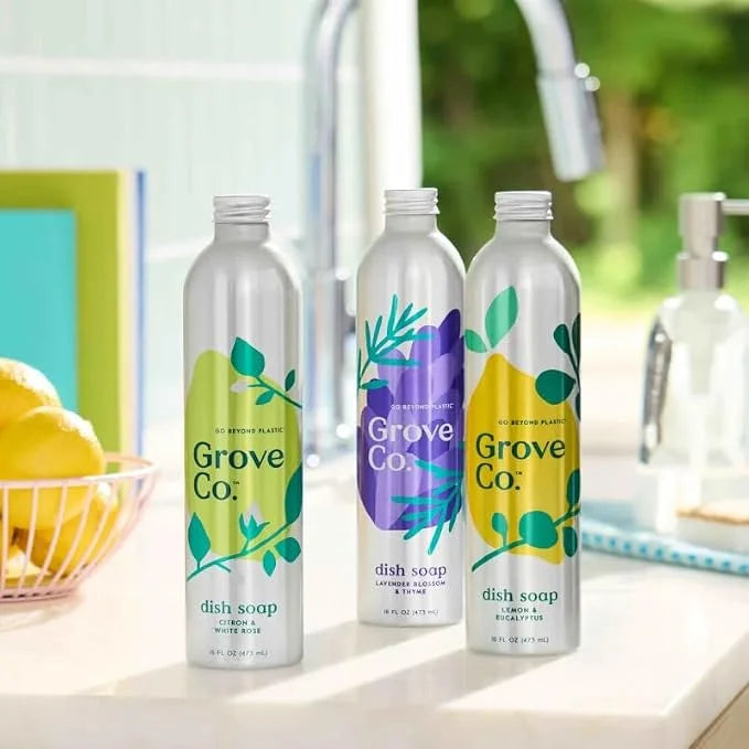 Grove Co. Dish Soap, 3 x 16 fl oz Refills + Refillable Glass Dispenser