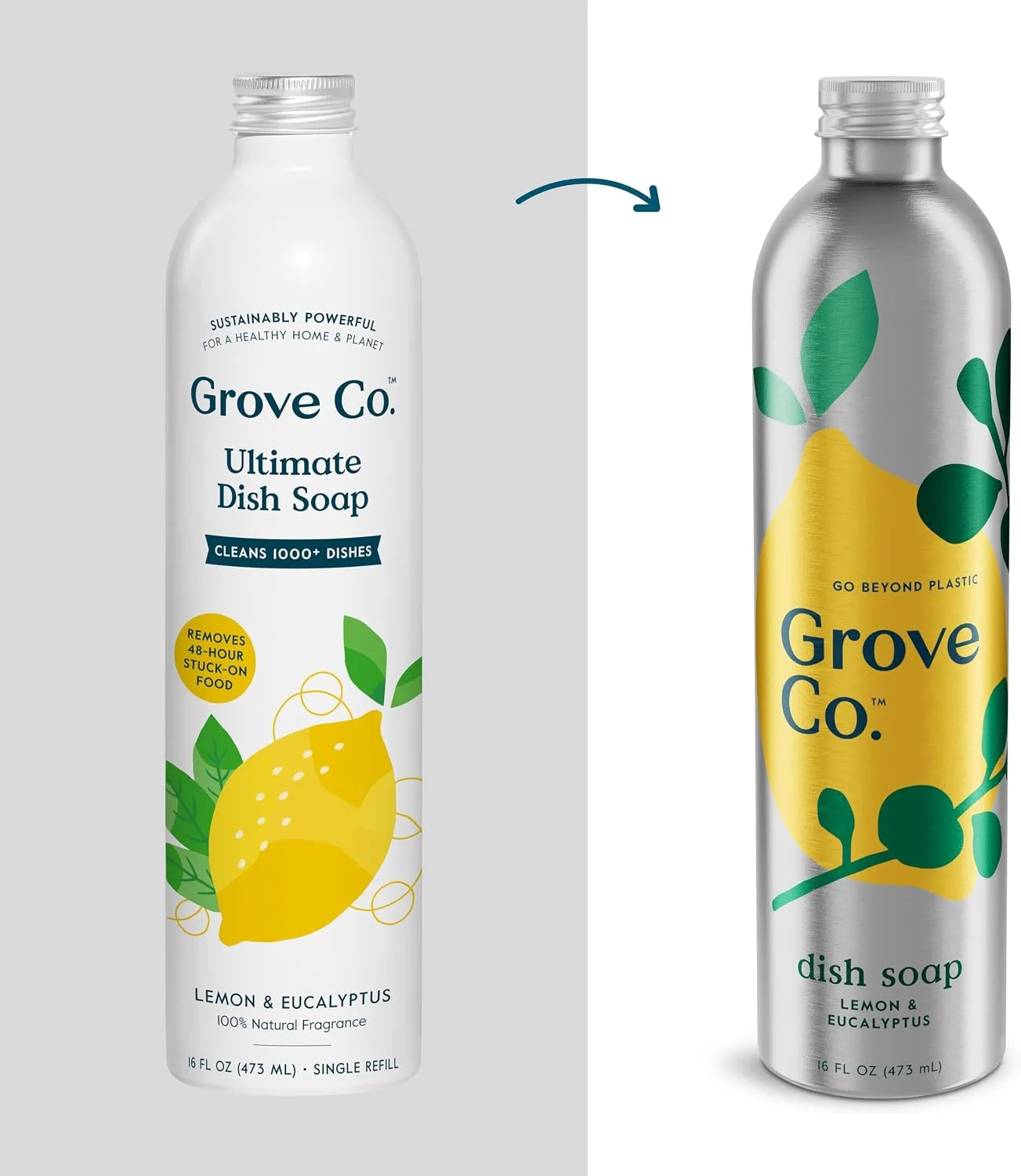 Grove Co. Dish Soap, 3 x 16 fl oz Refills + Refillable Glass Dispenser