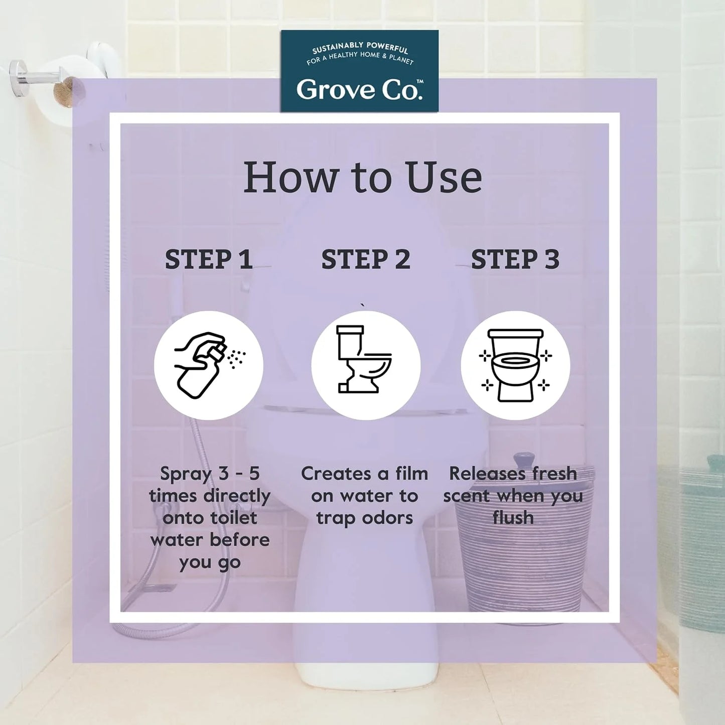 Grove Co. Toilet Spray and Odor Eliminator, Lemon Grove, 2 Fl Oz