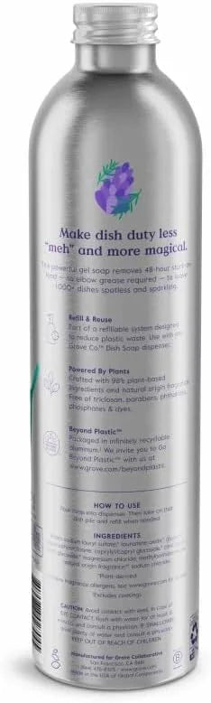 Grove Co. Dish Soap, 3 x 16 fl oz Refills + Refillable Glass Dispenser
