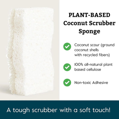 Grove Co. Coconut Scrubber Sponges, 6 Count, Dual Sided, Non-Scratch