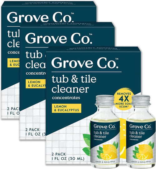 Grove Co. Tub and Tile Cleaner, 6 x 1 fl oz Refills, Lemon & Eucalyptus