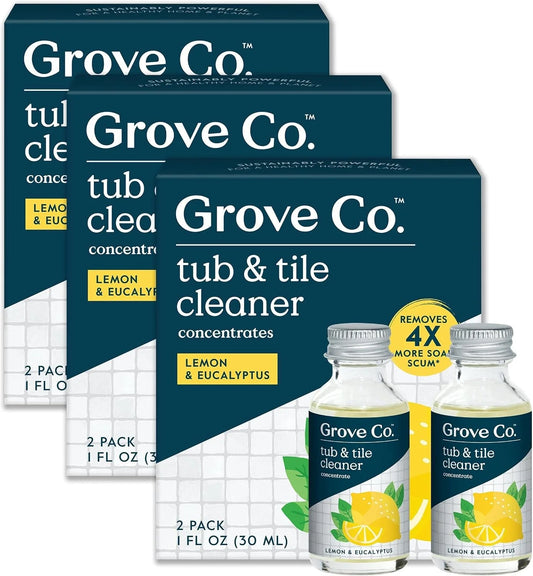 Grove Co. Tub and Tile Cleaner, 6 x 1 fl oz Refills, Lemon & Eucalyptus