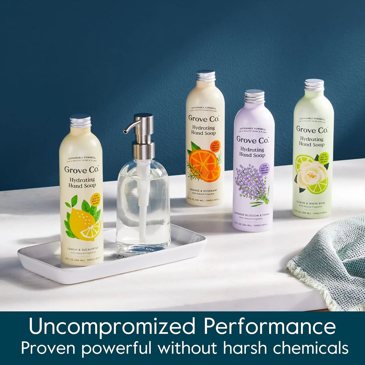 Grove Co. Gel Hand Soap (24oz) + Glass Dispenser, Lavender Blossom & Thyme