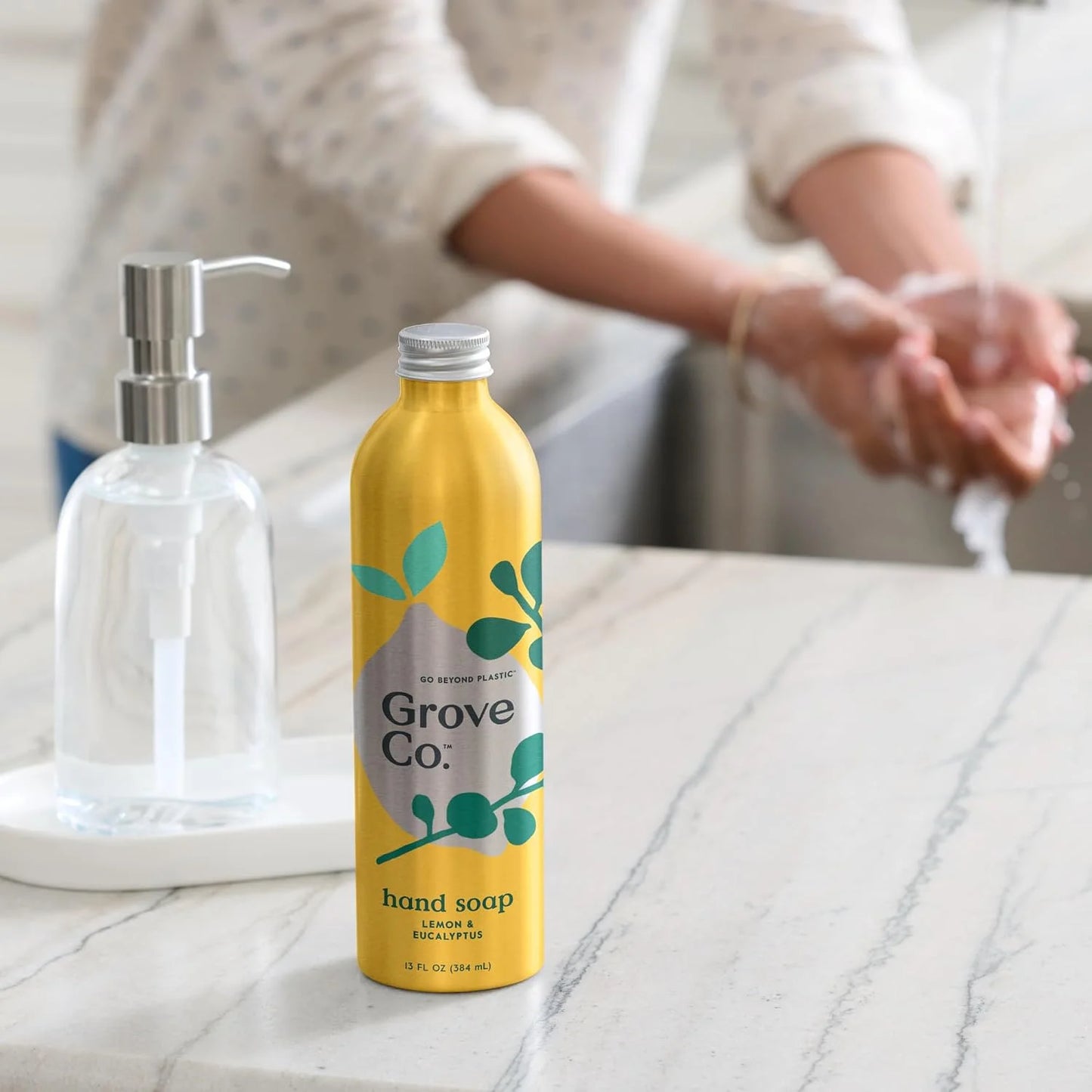 Grove Co. Gel Hand Soap (24oz) + Glass Dispenser, Lavender Blossom & Thyme