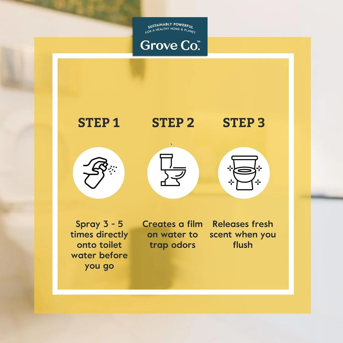Grove Co. Toilet Spray and Odor Eliminator, Lemon Grove, 2 Fl Oz