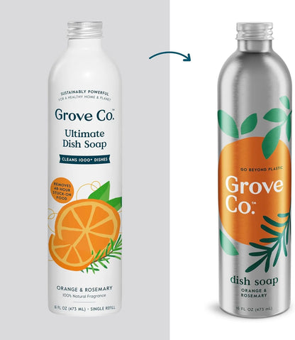 Grove Co. Dish Soap, 3 x 16 fl oz Refills + Refillable Glass Dispenser