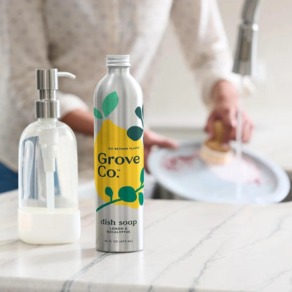 Grove Co. Dish Soap, 3 x 16 fl oz Refills + Refillable Glass Dispenser
