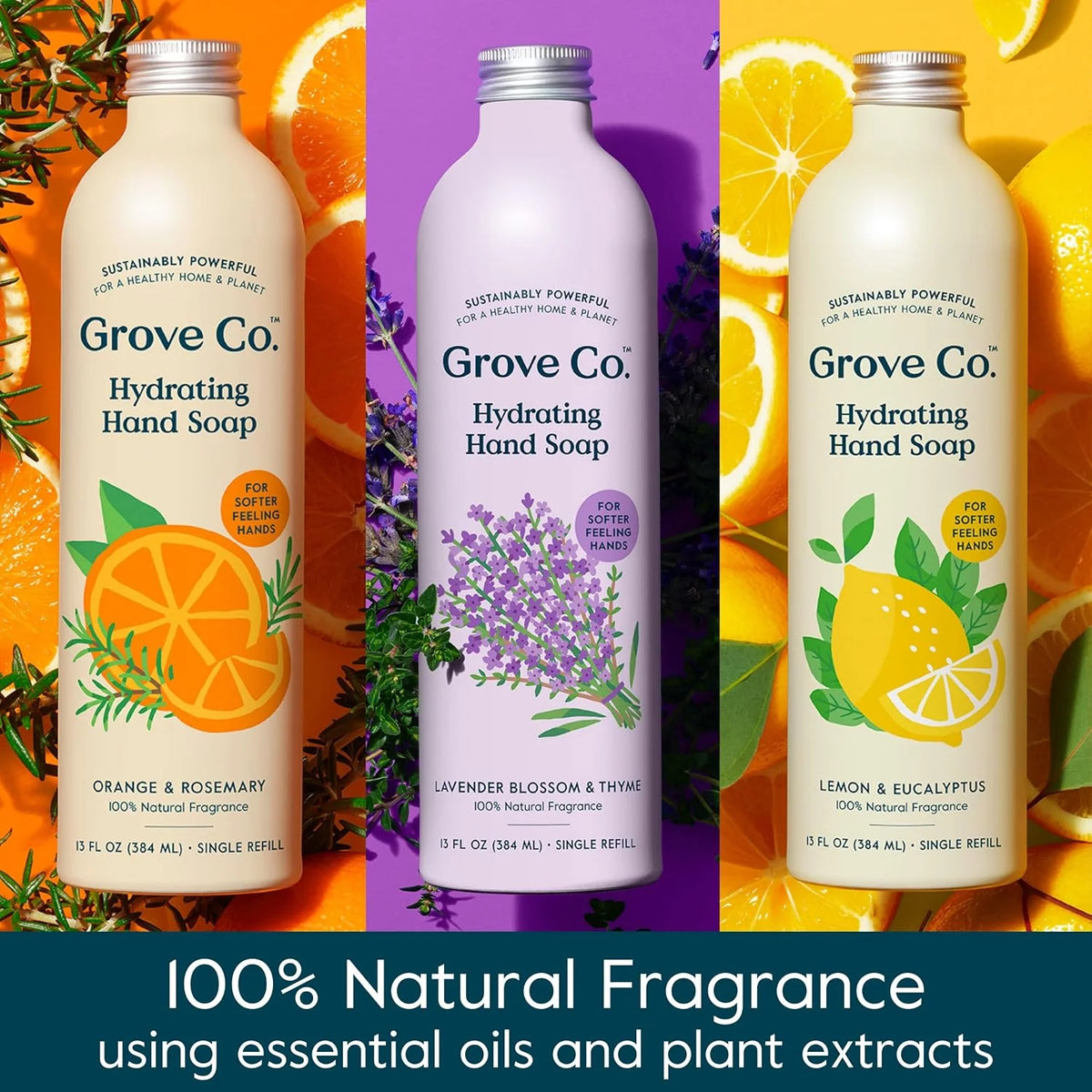 Grove Co. Gel Hand Soap (24oz) + Glass Dispenser, Lavender Blossom & Thyme