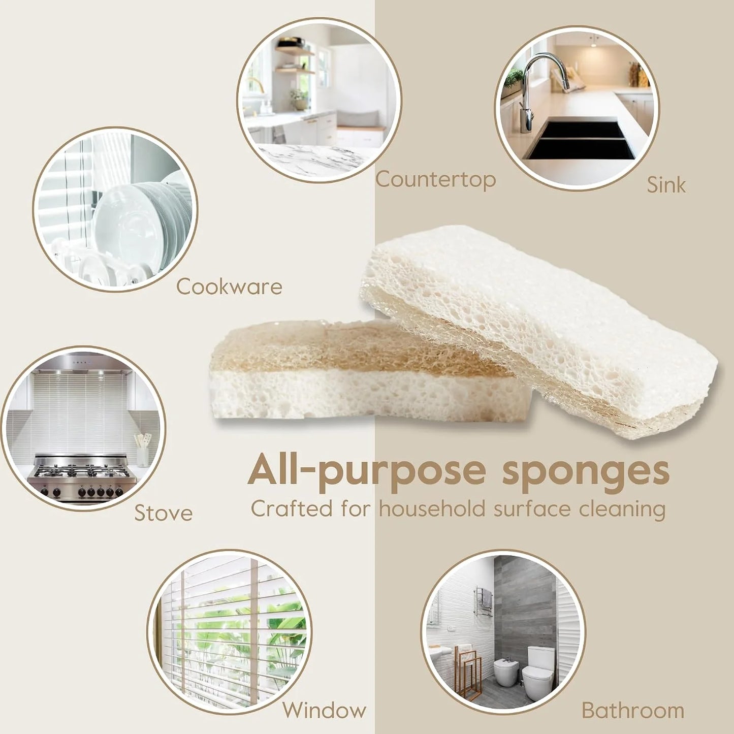 Grove Co. Coconut Scrubber Sponges, 6 Count, Dual Sided, Non-Scratch