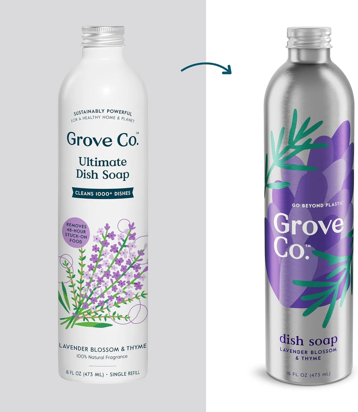 Grove Co. Dish Soap, 3 x 16 fl oz Refills + Refillable Glass Dispenser