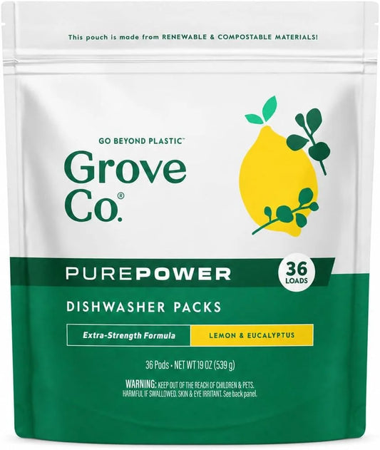 Grove Co. PurePower Dishwasher Detergent Pods, 36 Count, Lemon & Eucalyptus