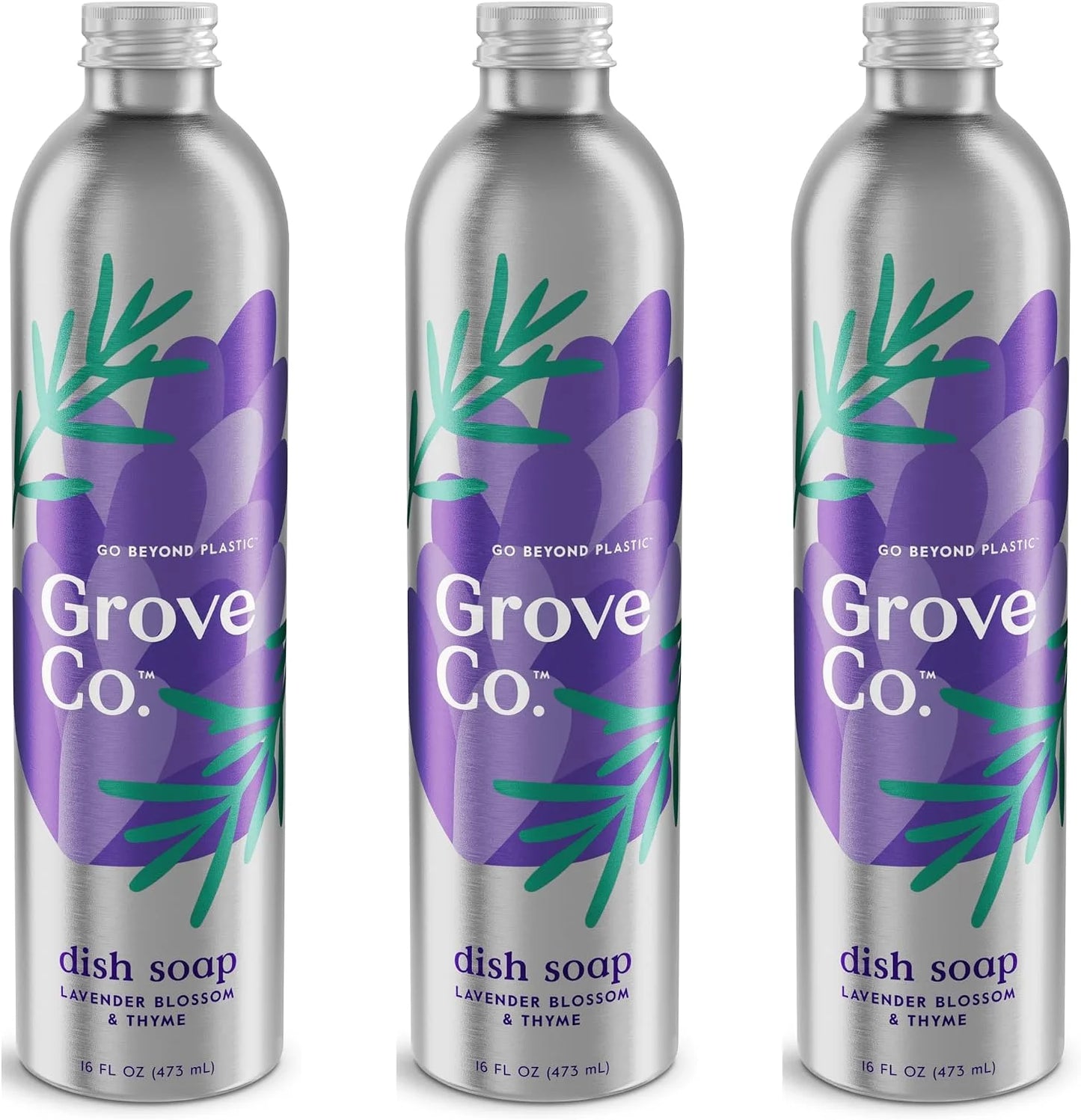 Grove Co. Dish Soap, 3 x 16 fl oz Refills + Refillable Glass Dispenser