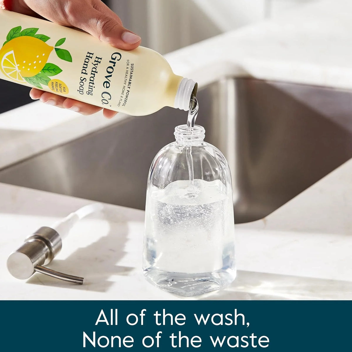 Grove Co. Gel Hand Soap (24oz) + Glass Dispenser, Lavender Blossom & Thyme