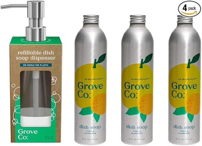 Grove Co. Dish Soap, 3 x 16 fl oz Refills + Refillable Glass Dispenser