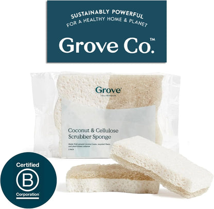 Grove Co. Coconut Scrubber Sponges, 6 Count, Dual Sided, Non-Scratch