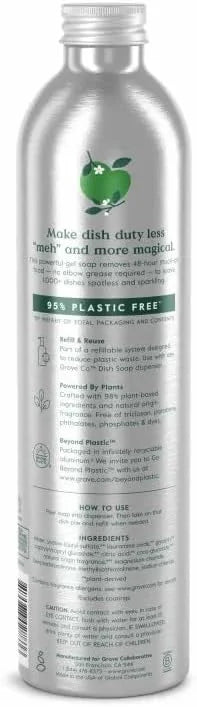 Grove Co. Dish Soap, 3 x 16 fl oz Refills + Refillable Glass Dispenser